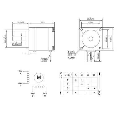 Silnik krokowy NEMA11 1,8A 1,8 ° 0,07Nm CNC Reprap 11HS3206 2